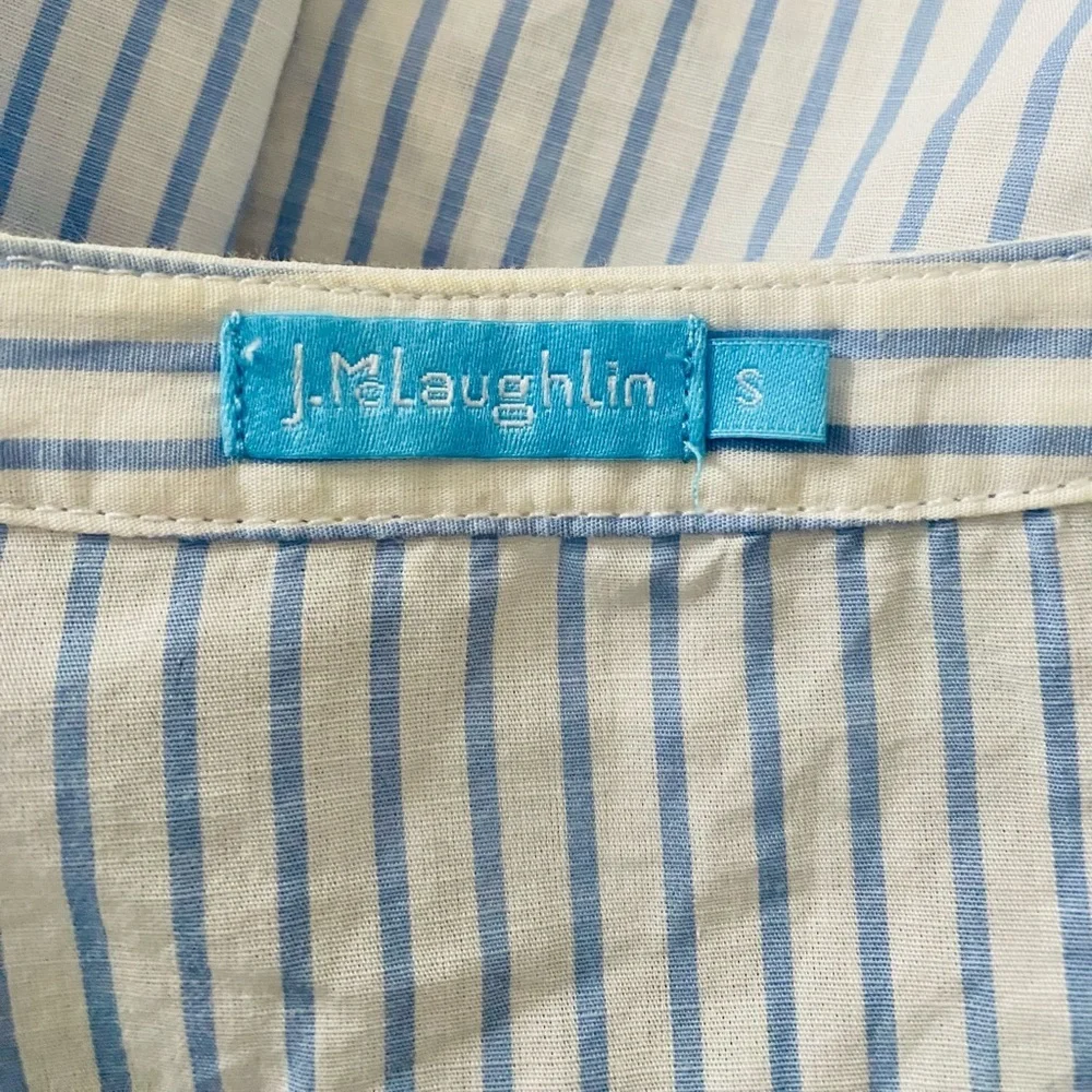 J. MCLAUGHLIN Embroidered Striped Cotton Linen Ballon Sleeve Boho Blouse Size S - Picture 7 of 8